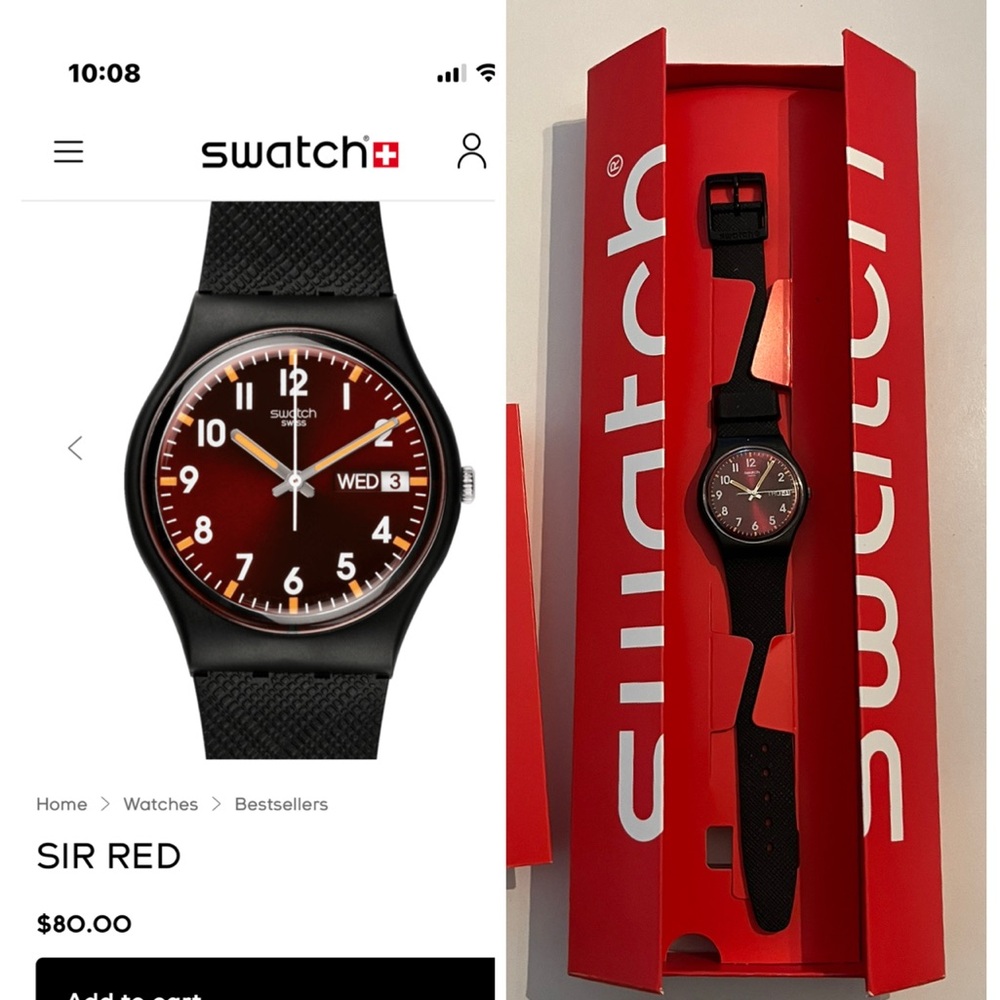 Swatch Sir Red with Black Strap